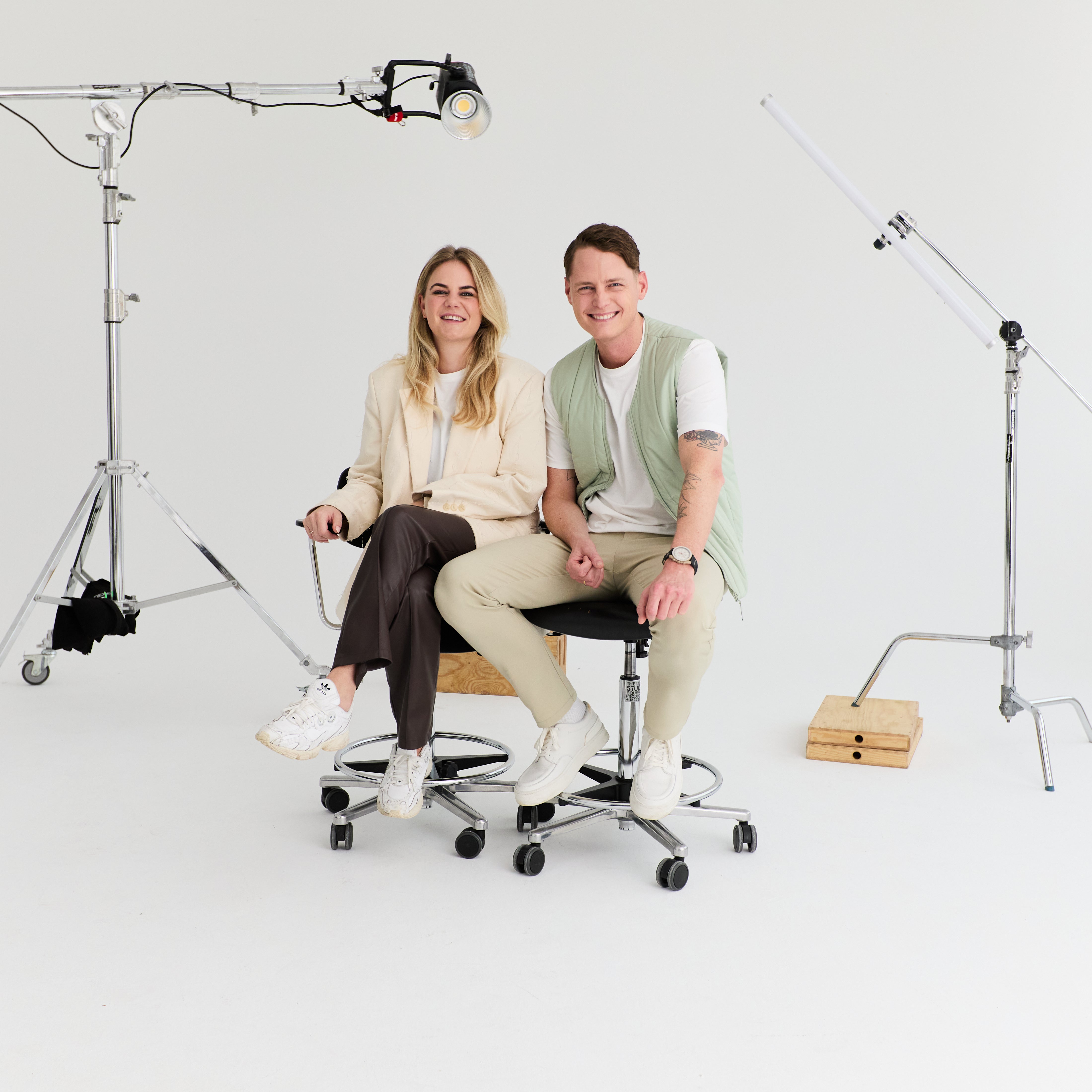 Founders of LABFRESH sitting in a photoshoot setting.
