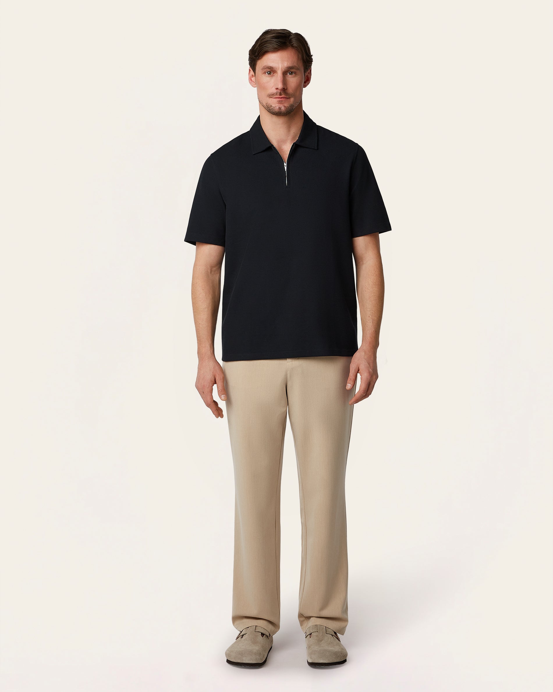 Relaxed Zip Polo Navy