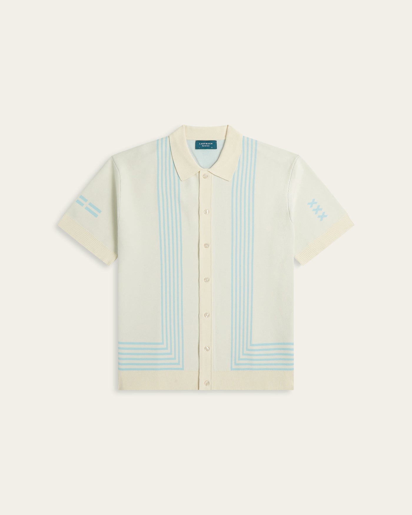 Jacquard Short Sleeve Shirt Off White / Light Blue